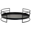 15 Inch Industrial Round Server Tray with Handle; Black Iron Frame; DunaWest