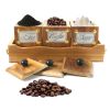 WILLART Handcrafted Teak Wood Antique Look Tea Coffee Sugar 3 Container Set in Wooden Tray â€“ Container with Lids (Dimension : 10.50 x 4 x 5 Inch)