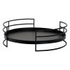 15 Inch Industrial Round Server Tray with Handle; Black Iron Frame; DunaWest