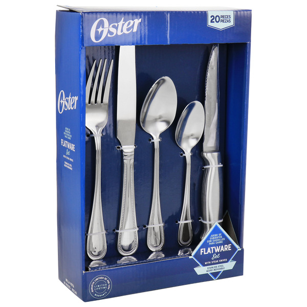 Oster 20 Piece Stainless Steel Flatware And Steak Knife Set   Mega 8296520 1 