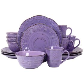 Elama Rustic Birch 16 Piece Stoneware Dinnerware Set in Purple