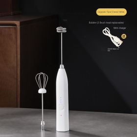 Milk frother; milk frother lid; hand held coffee frother; small mini blender (colour: White charging upgrade model (handheld milk bubble device))