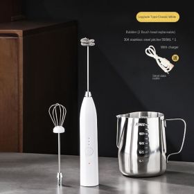 Milk frother; milk frother lid; hand held coffee frother; small mini blender (colour: White upgrade (foam machine+304 pattern cylinder))