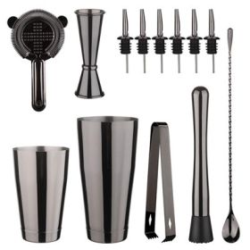 Stainless Steel Cocktail Blending Set (colour: Boston Blending 13 Piece Set - Gun Black)