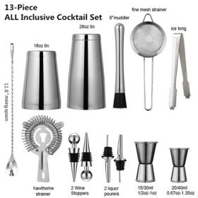 Stainless Steel Cocktail Blending Set (colour: Boston Blending 13 Piece Set Silver)